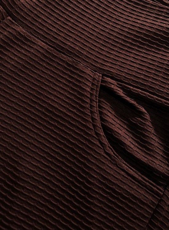 Pluswear Premium Textured Wide Waistband Pocket Leggings (Brown)