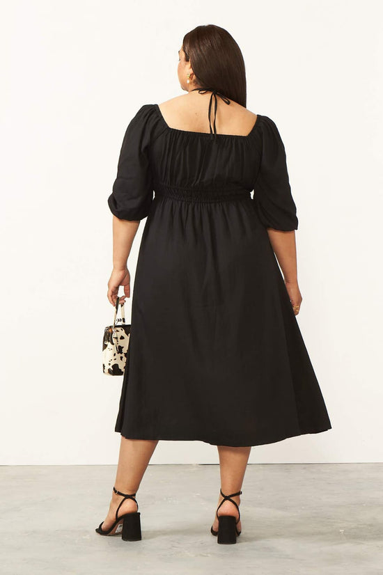 Pluswear Clara 4 Way Tie Up Neck Pocket Flare Dress(Black)