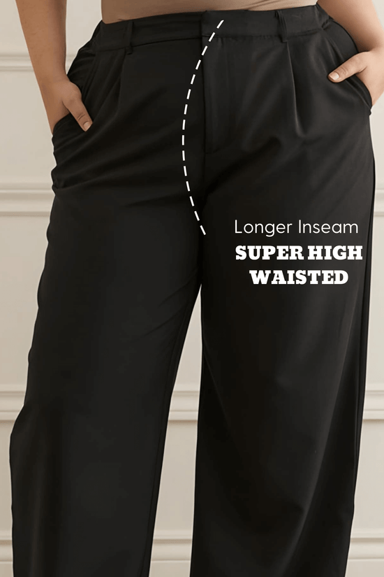 Pluswear Premium Plicated Hem Wide Leg High Waisted Pants
