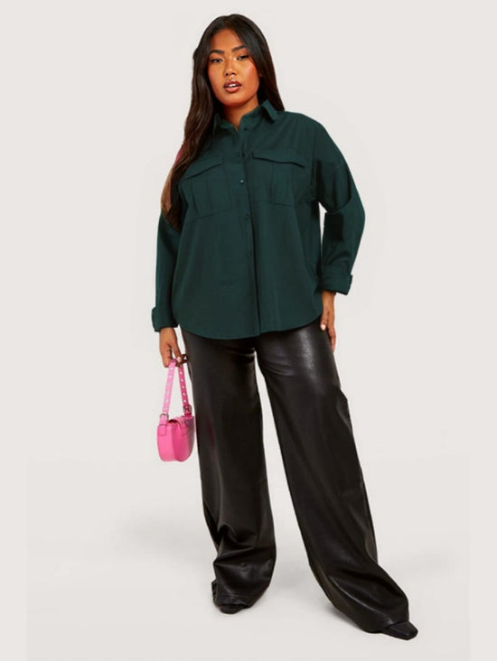 Pluswear Oversized Utility Shirt (Dark Green)