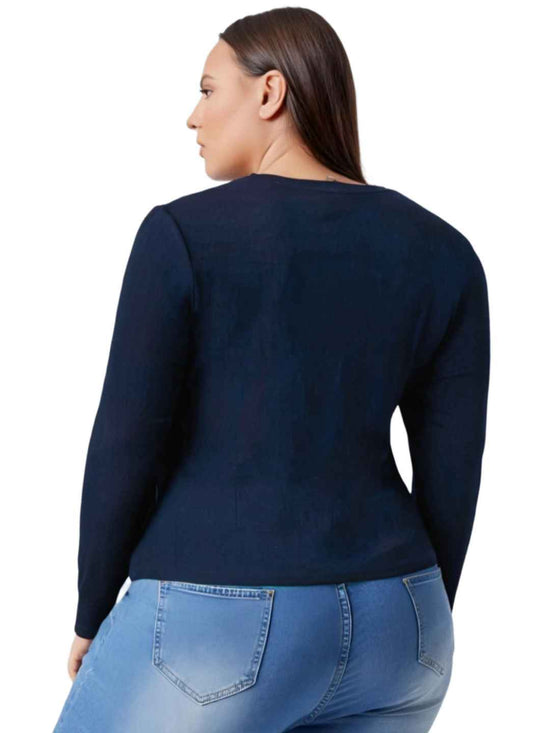 Pluswear Premium Cutout Neck Ribbed Top (Navy Blue)