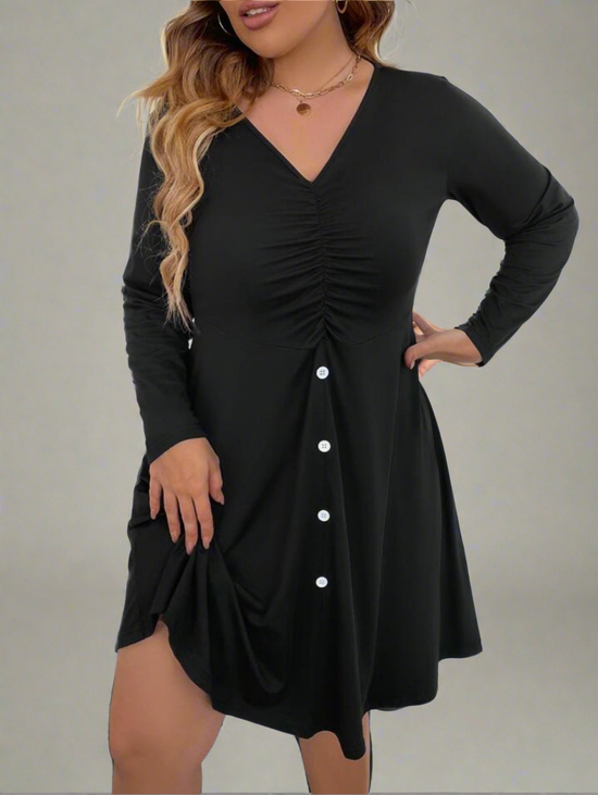 Plus Button Detail Ruched Bust Dress D1923