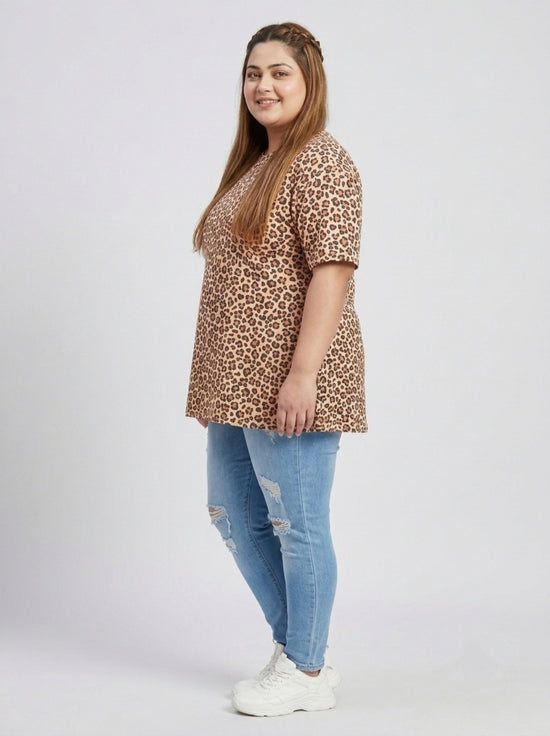 Pluswear Everyday Drop Shoulder Leopard Print A-Line Tshirt