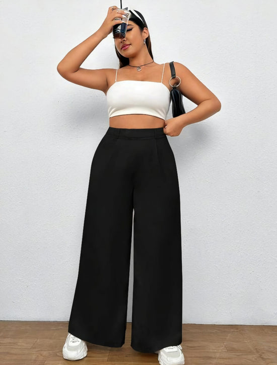 SAVE Rs. 200 - Pluswear Everyday Slip On Pocket Wide Leg High Waisted Pants - Buy 2 Offer