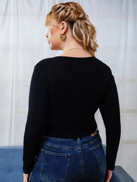 Pluswear Premium Ribbed Square Neck Crop Top (Black)