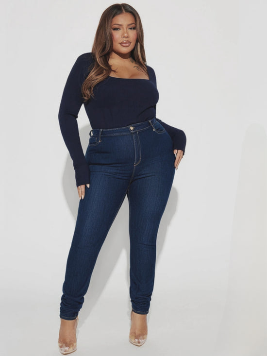 Pluswear Premium Ribbed Square Neck Top (Navy Blue)