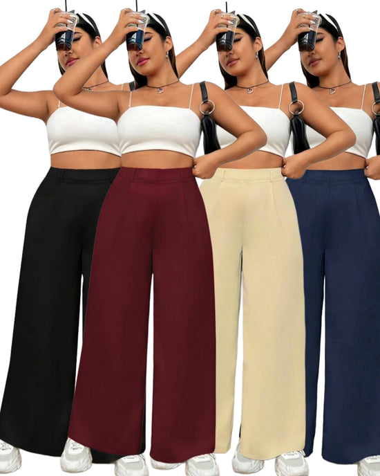 SAVE Rs. 200 - Pluswear Everyday Slip On Pocket Wide Leg High Waisted Pants - Buy 2 Offer