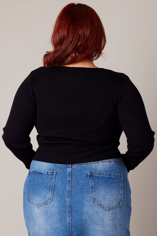 Pluswear Premium Cutout Neck Ribbed Crop Top (Black)