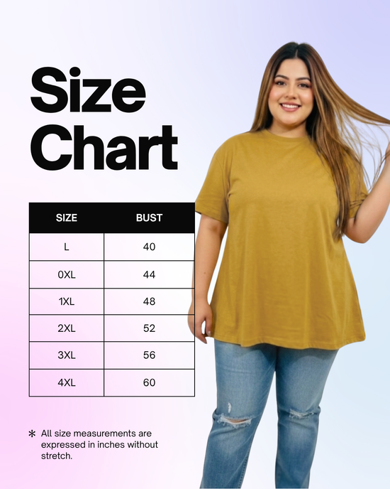 Pluswear Everyday Drop Shoulder A-Line Cotton Tshirt (Mustard Yellow)