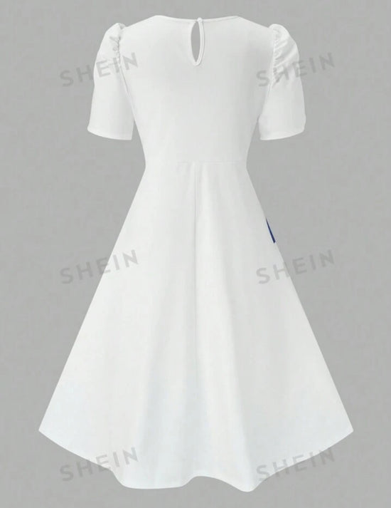 Plus Floral Print Puff Sleeve Dress D1984