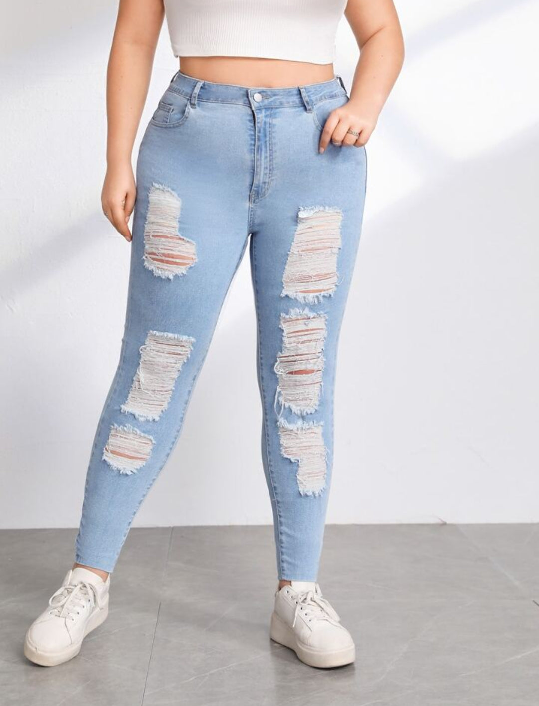 Plus High Waist Ripped Skinny Jeans