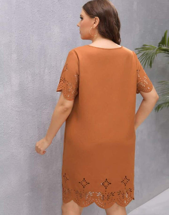 Plus Laser Cut Scallop Hem Dress D971