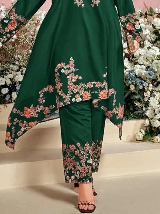 Plus Elastic Waist Floral Print Pants T686