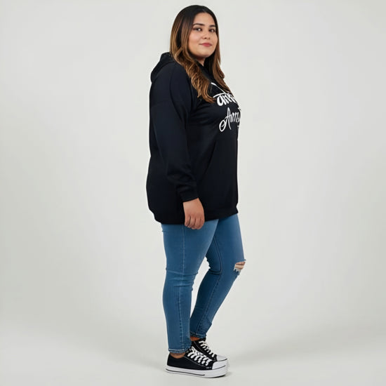 Pluswear Kaleshi Aurat Printed Oversized Pocket Fleece Hoodie (Black)