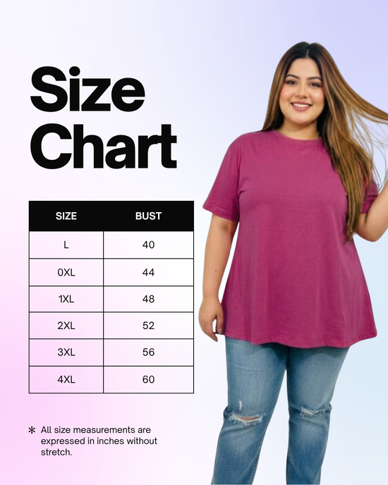 Pluswear Everyday Drop Shoulder A-Line Cotton Tshirt (Hot Pink)