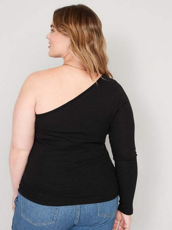 Pluswear Premium One Sleeve Ribbed Top (Black)