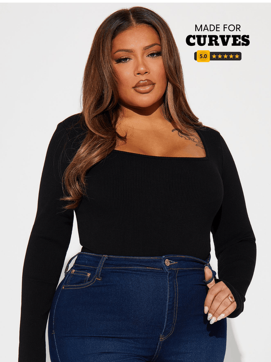 Pluswear Premium Ribbed Square Neck Top (Black)