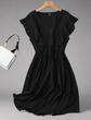 Plus Solid Ruffle Hem Dress(Black) D961