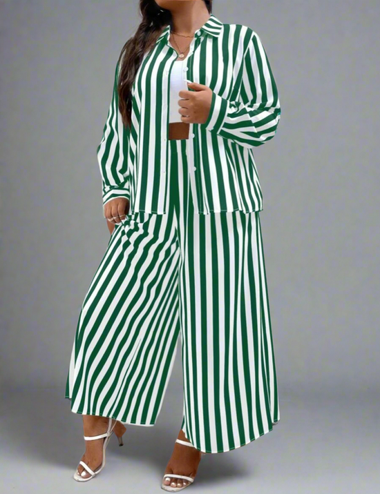 Plus Striped Shirt & Pants(green) k204