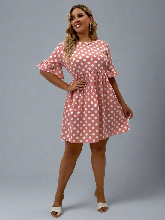 Plus Polka Dot Flounce Sleeve Dress D1660