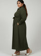 Pluswear Elan Belted Half Shirt Flare Dress (Army Green)