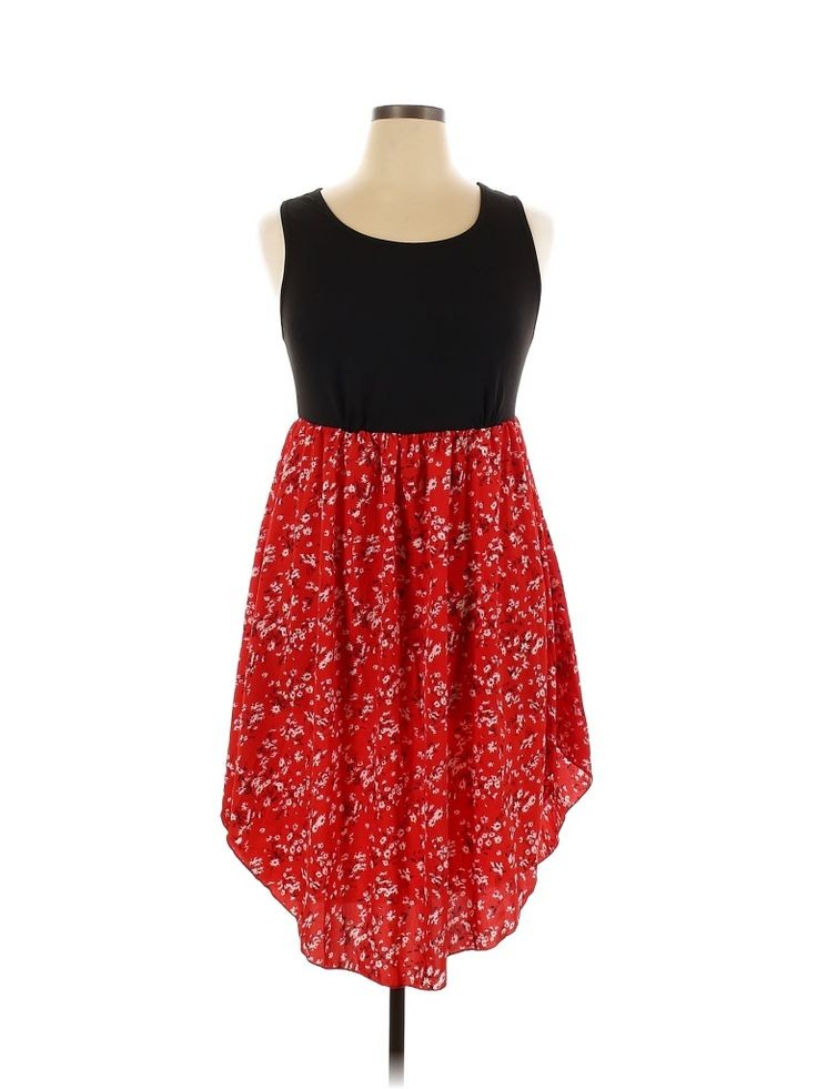 Plus Ditsy Floral Scoop Neck Dress(Red) D98