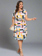 Plus Geo Print Notch Neck Dress Without Belt D364