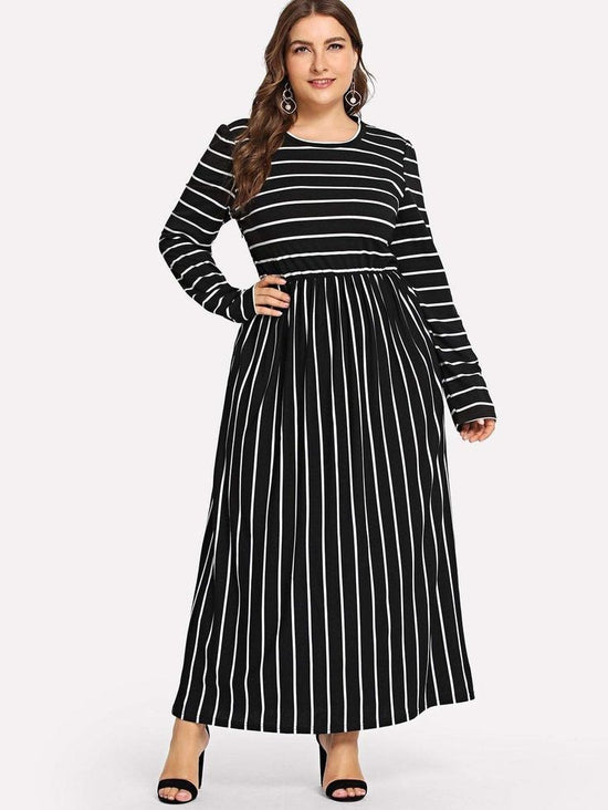 Plus Striped A Line Pocket Detail Dress D3171