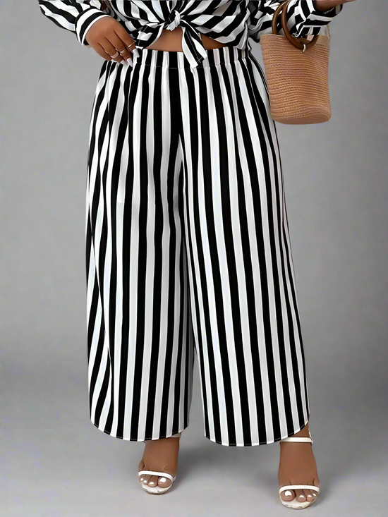 Plus Striped Wide Leg Pants T508