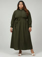 Pluswear Elan Belted Half Shirt Flare Dress (Army Green)