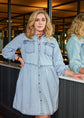 Plus Button Up Cotton Denim Shirt Dress With Pockets D4021