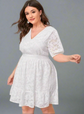 Plus Lace Overlay Puff Sleeve Dress D1153