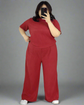 Pluswear Premium Ribbed Tee & Pocket Wide Leg Pants Set(Carmine Red)