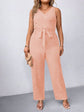 Plus Solid Surplice Neck Jumpsuit Without Belt D3261