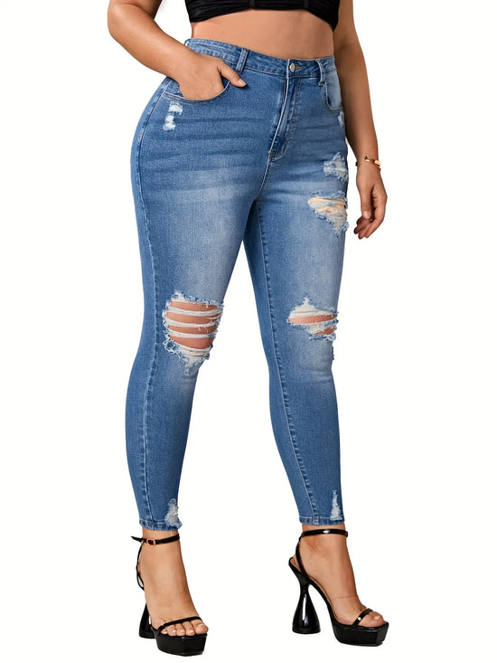 Plus Light Wash Ripped Skinny Jeans J94