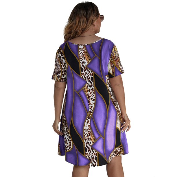 Plus Leopard and Patchwork print Dress (Purple) D265