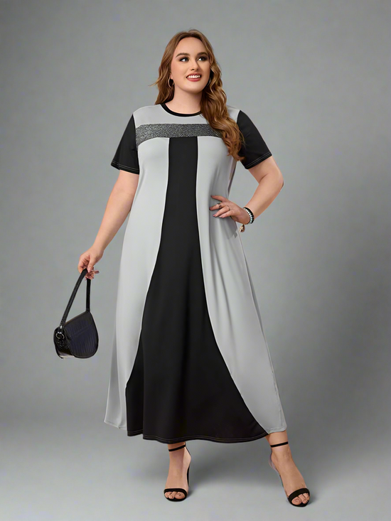 Plus Colorblock Glitter Panel Tee Dress k50