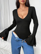 Pluswear Premium Flare Sleeve Ribbed Bodysuit (Black)