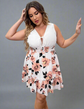 Plus Floral Print Tie Front Shirred Waist Ruffle Hem Dress D234