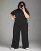 Pluswear Premium Ribbed Tee & Pocket Wide Leg Pants Set(Black)