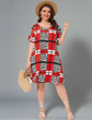 Plus Geo And Striped Print Tunic Dress D1681