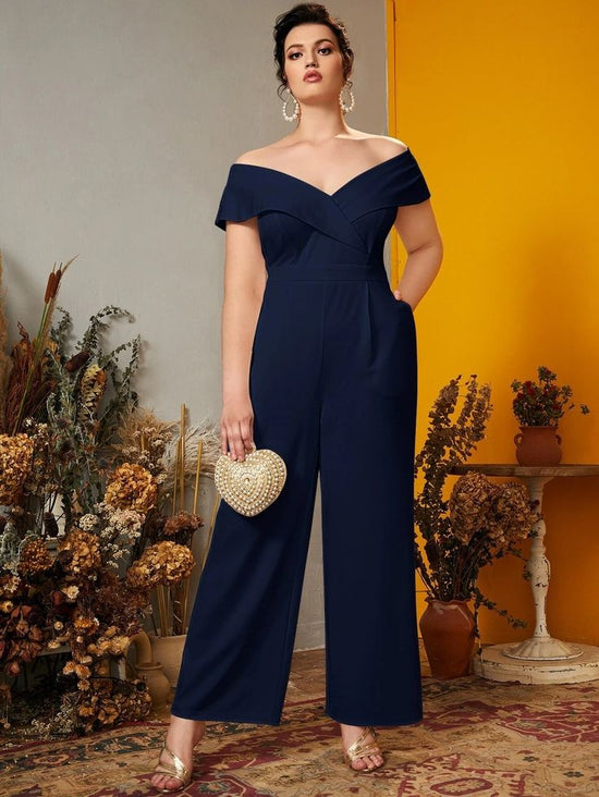 Plus Off Shoulder Pocket Jumpsuit D3292