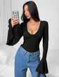 Pluswear Premium Flare Sleeve Ribbed Bodysuit (Black)