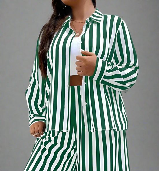 Plus Button Down Striped Shirt (Green) T916