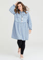 Plus Button Up Cotton Denim Shirt Dress With Pockets D4021