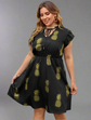 Plus Pineapple Print Flutter Sleeve Frilled Tie Neck Dress k30