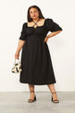 Pluswear Clara 4 Way Tie Up Neck Pocket Flare Dress(Black)