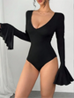 Pluswear Premium Flare Sleeve Ribbed Bodysuit (Black)