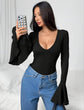 Pluswear Premium Flare Sleeve Ribbed Bodysuit (Black)