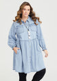 Plus Button Up Cotton Denim Shirt Dress With Pockets D4021